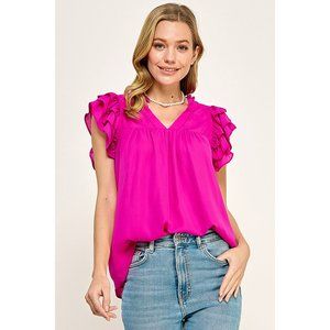 🔥LAST FEW🔥  Women's Tiered Ruffle Sleeve Top (FUCHSIA)